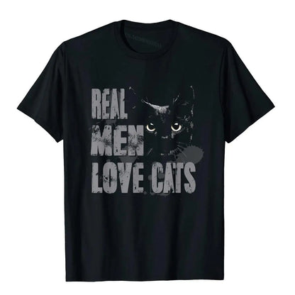 Real Men Love Cats T Shirt Awesome Cats Lover Tee Tops & Tees Fashion Chinese Style Cotton Men's T Shirt Cartoon