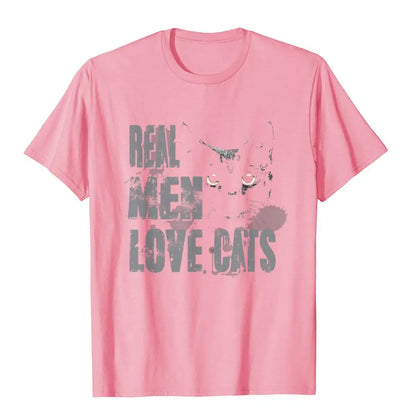 Real Men Love Cats T Shirt Awesome Cats Lover Tee Tops & Tees Fashion Chinese Style Cotton Men's T Shirt Cartoon