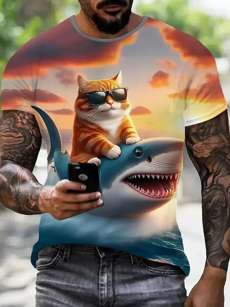 Men's Casual Shirts 3D Cute Cat T-Shirt Short Sleeve Pullover Outdoor Tops Oversized Clothing T shirt Men Women's Kids Tshirt