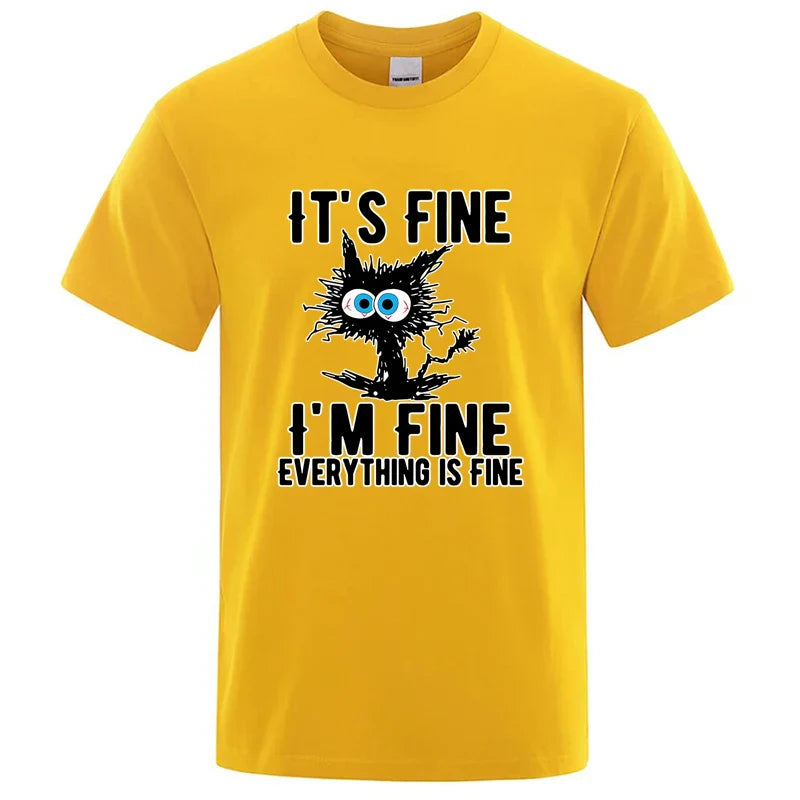 Men's High Quality T-shirt 100% Cotton Funny Cool Cat Printed T-shirt Casual Men's Short Sleeve T-shirt for Men T-Shirt Male Top