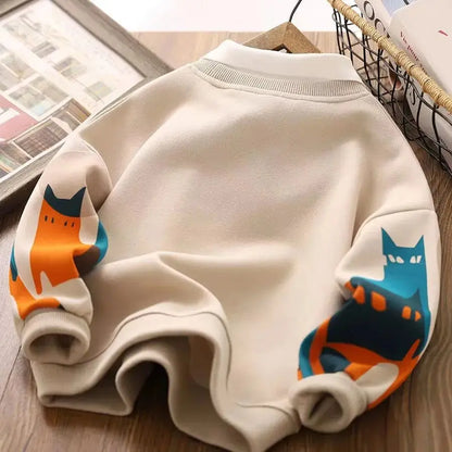 boys girls Cartoon Cat sweatshirt Fashion Graphic Crewneck Printed Pullover Top newyear Clothes 2025 kids clothes