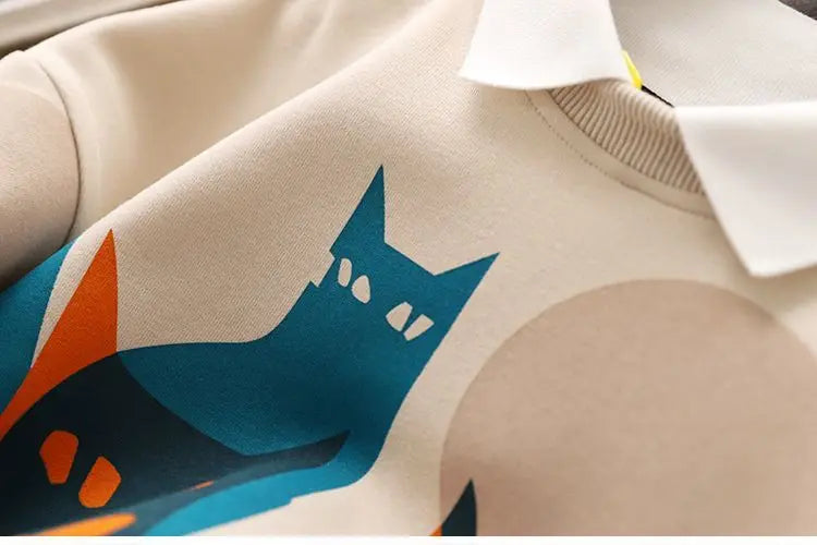 boys girls Cartoon Cat sweatshirt Fashion Graphic Crewneck Printed Pullover Top newyear Clothes 2025 kids clothes