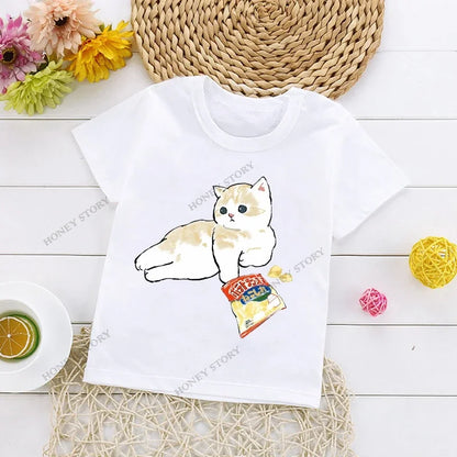 Cats Kids T Shirt Personalized Cartoon Cat Print Fashion Children's T-shirt Short Sleeve Children's Summer Boys Clothes Tops Tee