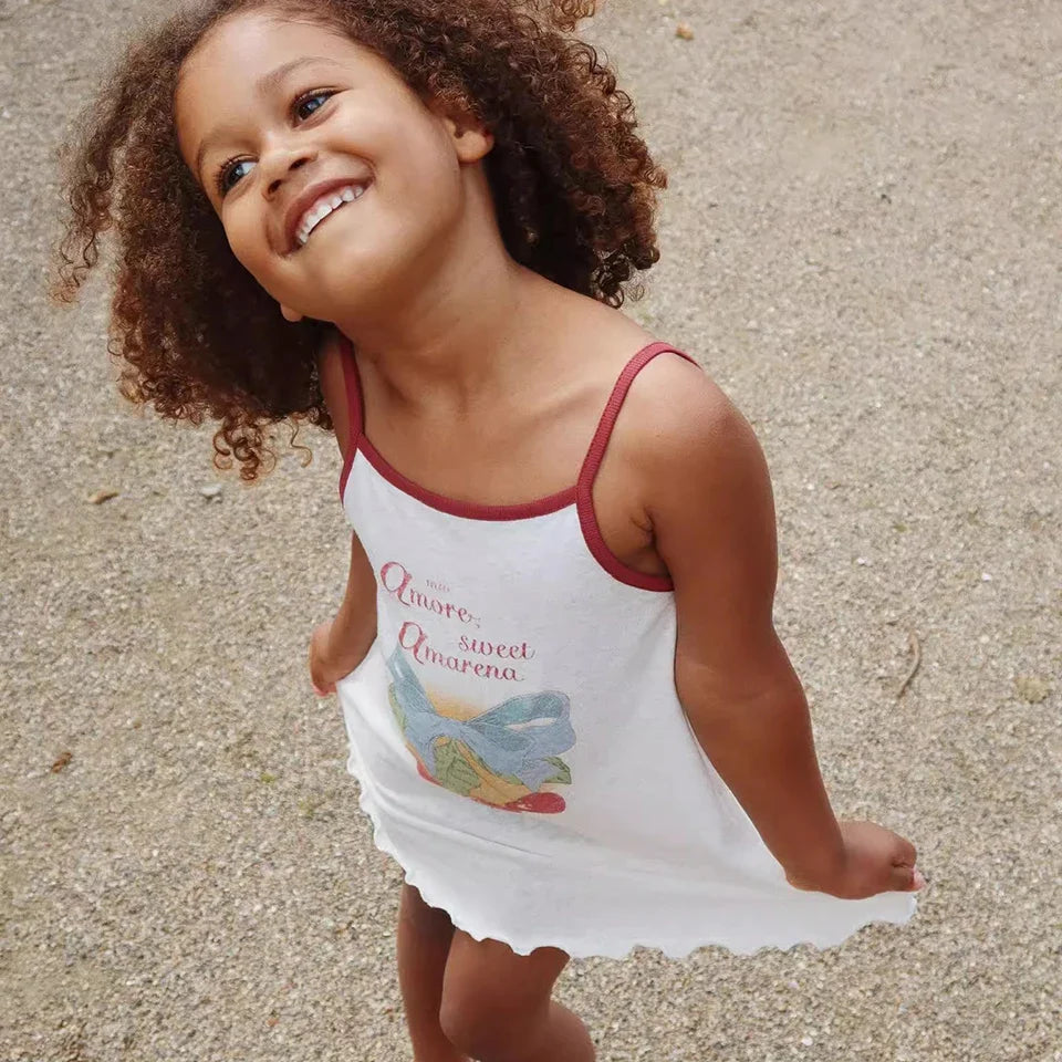 Summer 2025 KS Children Clothes Set Girls Cute Cat Print Tassels T-shirts Shorts Suit Kids Thin Soft Sling Dresses Girl Clothing