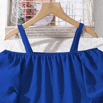 Kids Clothing Sets For Girls Khaki Off-shoulder Long sleeve Top & Stripe Printing Pants Summer Resort Style Children Suits OOTD