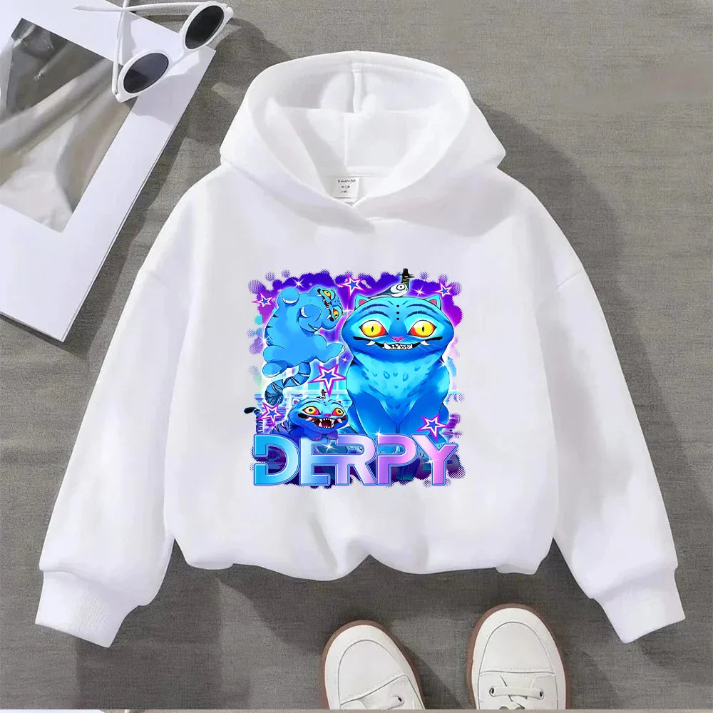 Kids Cartoon Cat Sweatshirt Cute Blue Animal Print Pullover Toddler Long Sleeve Top Casual Children's Clothing