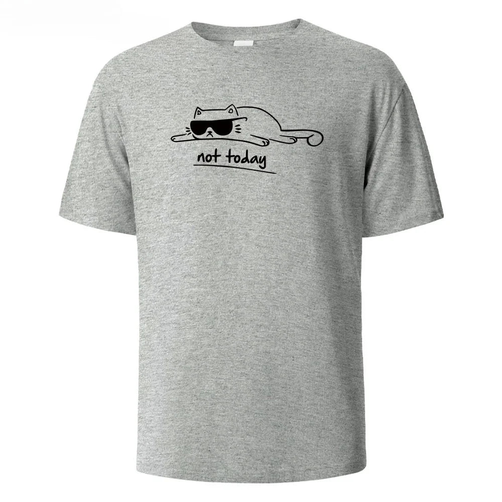 Not Today Cat Printed Comfortable Cotton Tshirt Men Simple Crew Neck Design Soft Breathable Short Sleeve Basic Men's T-shirt Top