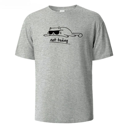 Not Today Cat Printed Comfortable Cotton Tshirt Men Simple Crew Neck Design Soft Breathable Short Sleeve Basic Men's T-shirt Top