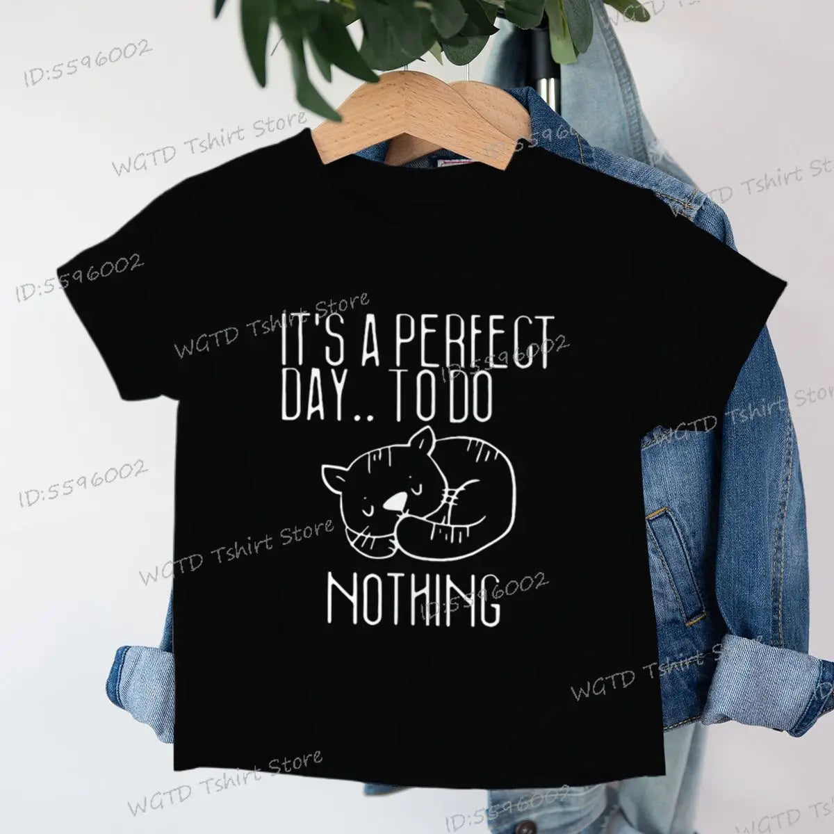 Children's Clothing It's A Perfect Day To Do Nothing T-Shirt for Cat Lover Gift Soft Cotton Tee Y2k Harajuku Luminous Kids Shirt
