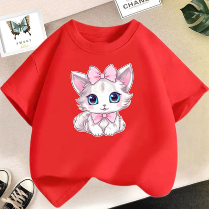 Kids Lovely Cat Pet Animal T Shirt Fashion Summer Girls Cute Casual Top Short Sleeve Tshirts Children Cartoon Graphic Tee