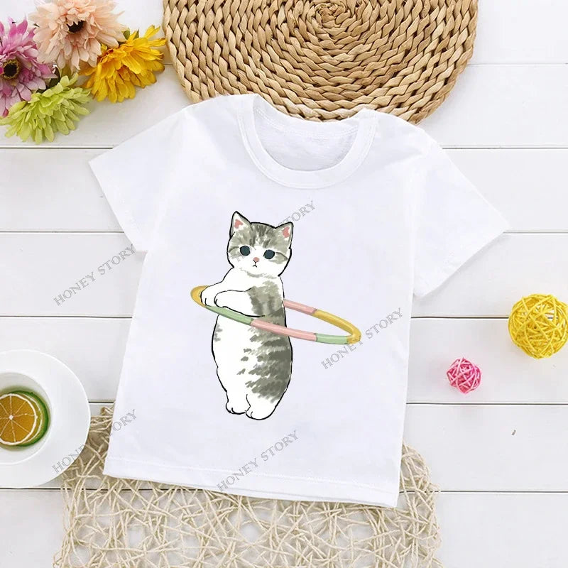 Cats Kids T Shirt Personalized Cartoon Cat Print Fashion Children's T-shirt Short Sleeve Children's Summer Boys Clothes Tops Tee
