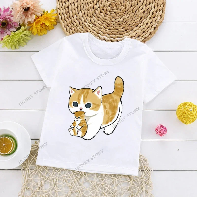 Cats Kids T Shirt Personalized Cartoon Cat Print Fashion Children's T-shirt Short Sleeve Children's Summer Boys Clothes Tops Tee