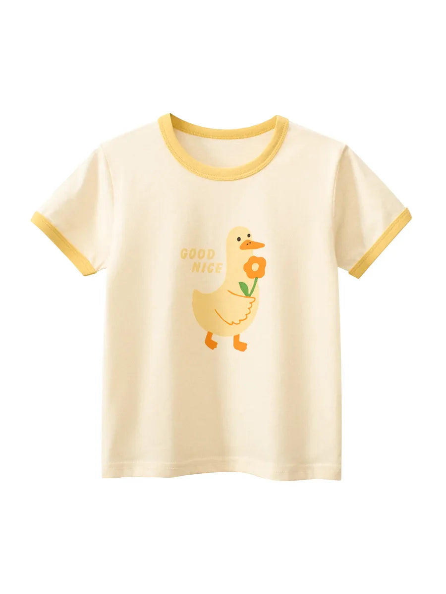 Kids Girls Clothes 100% Cotton Short Sleeve T-Shirts Bear Cat Cartoon Children Clothes 2 3 4 5 6 7 8 Years Kids Summer Clothing