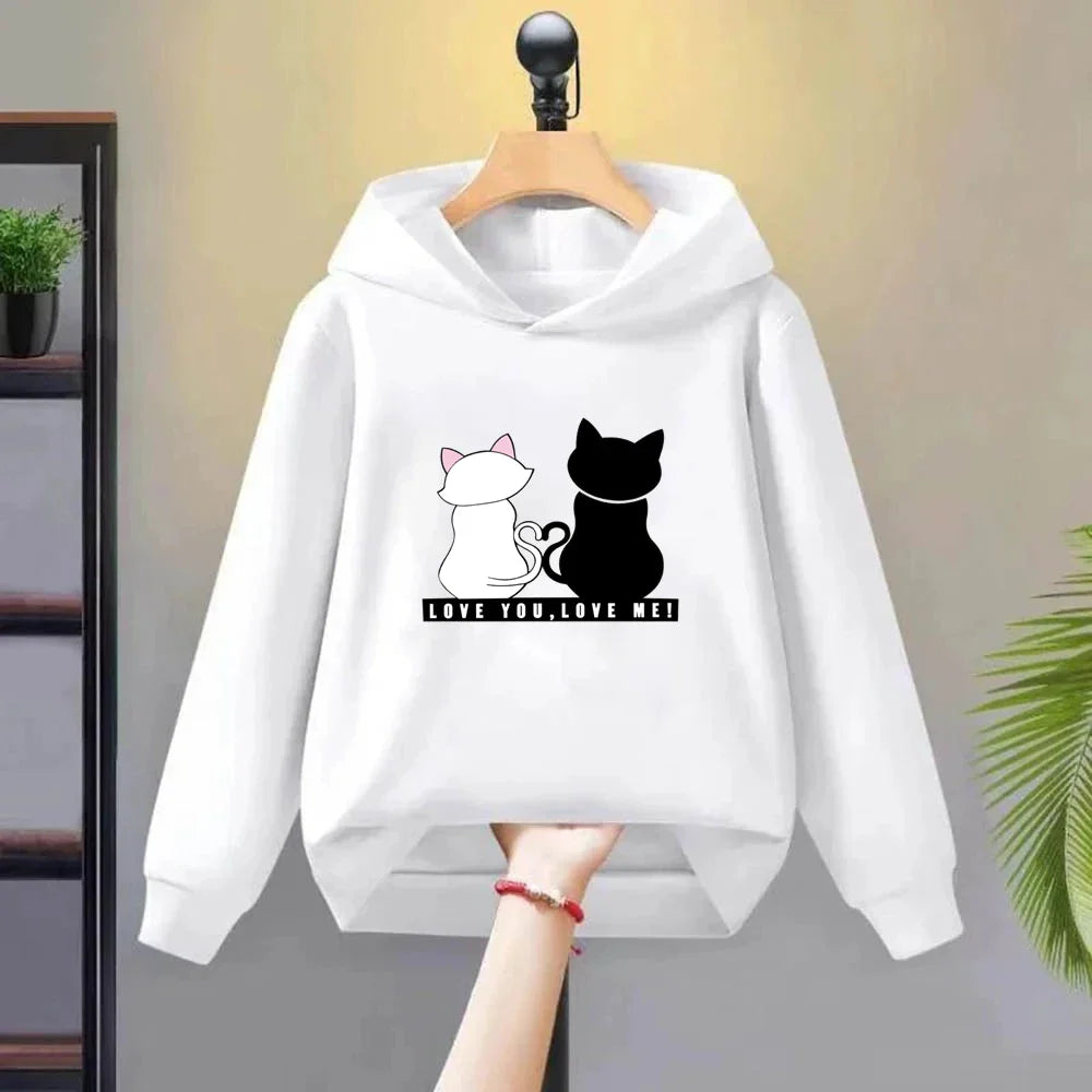 Love you love me cat Children Toddler 3-12 Year Coat Fashion Clothing Boys Girls Hoodie  Tops Spring Autumn Leisure Sweatshirr