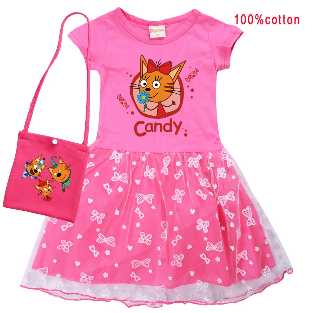 Kid-e-cats Clothes Kids Three Kitten Russian Cartoon Clothing Baby Girl Halloween Costume Dresses Children Princess Vestidos Bag