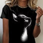 Girls Funny Climb Cute Cat Design Print T-shirt Short Sleeve Neck Casual All Season Women's Clothing Top Tee Ladies' Cat T-shirt