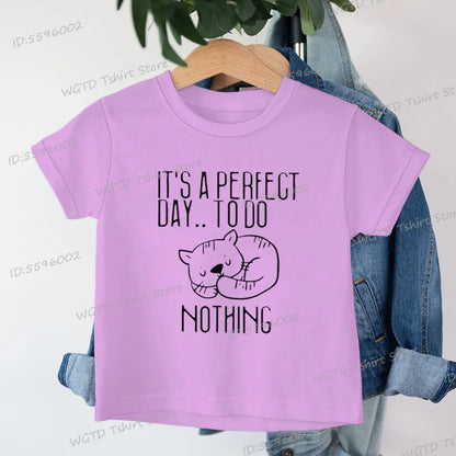 Children's Clothing It's A Perfect Day To Do Nothing T-Shirt for Cat Lover Gift Soft Cotton Tee Y2k Harajuku Luminous Kids Shirt