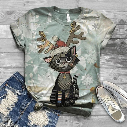 Cat Short Sleeve Cartoon Cat Women's T-Shirt Summer Fashion 3d Cartoon Women Clothing T Shirt For Women Daily Casual Top Tee