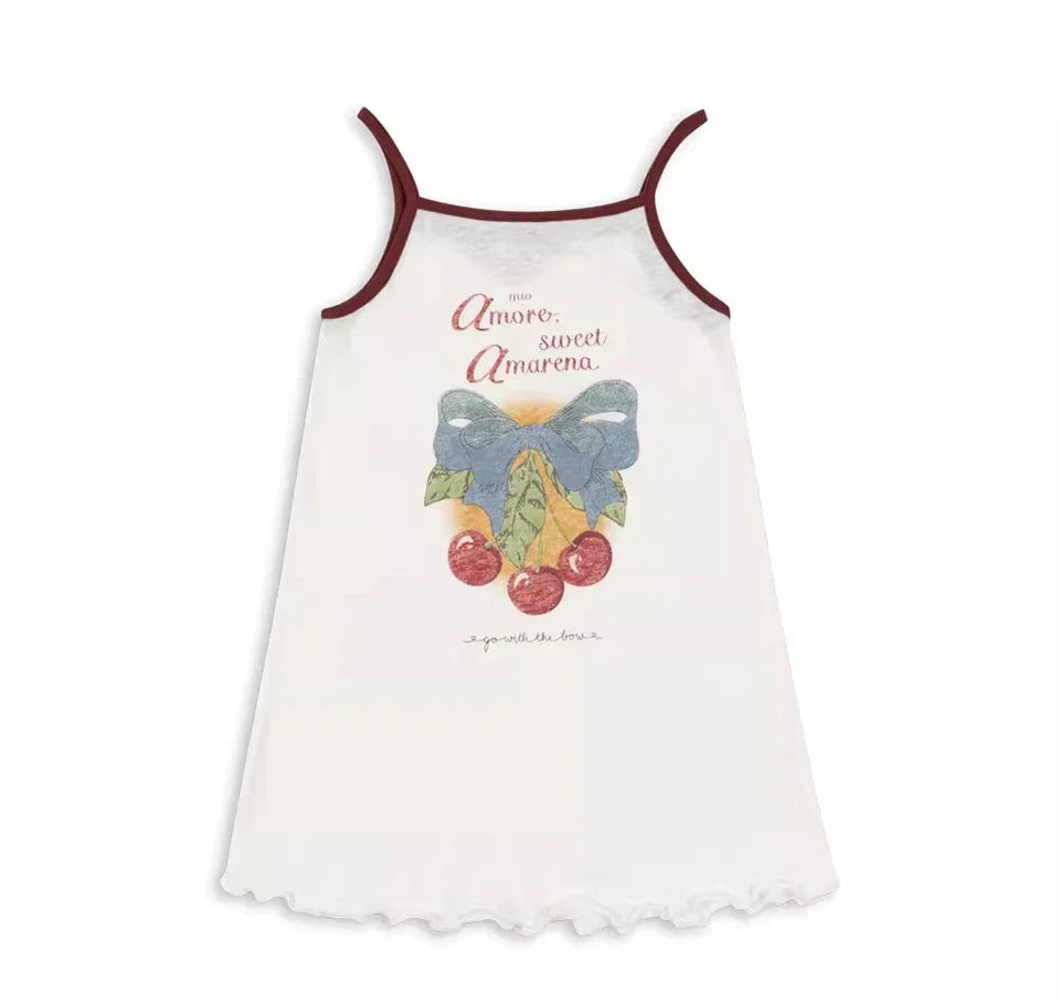 Summer 2025 KS Children Clothes Set Girls Cute Cat Print Tassels T-shirts Shorts Suit Kids Thin Soft Sling Dresses Girl Clothing