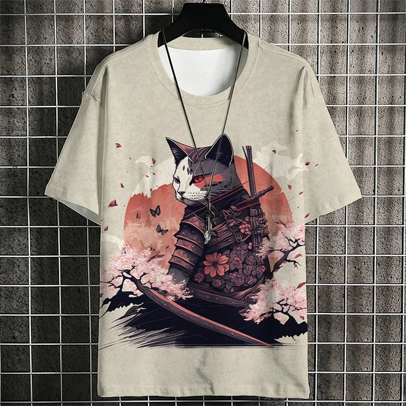 Fashion Warrior Cat Graphic T Shirts For Men Trend Summer Crew Neck 3D Cat Printed Kids T-shirts Cool Streetwear Harajuku Tees