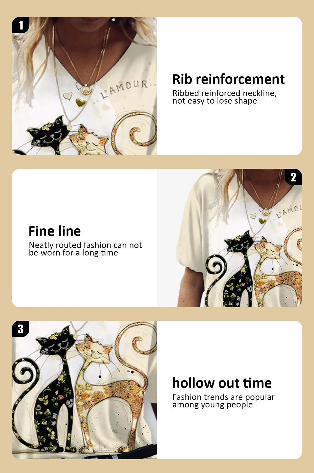 Women's T-shirt Cartoon Cat Print Summer Short Sleeve V-Neck Kawaii Fashion Casual Tee Shirts With Cat Funny Femininity Clothing