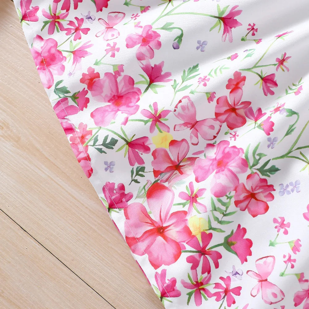 Kids Casual Clothing Sets Outfits for Girls Spring Summer Toddler Floral Print Long Sleeve Coat Tank Dress Children 2 3 4 5 6 7