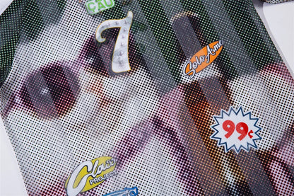 Cat Print Short Sleeve T-shirt Mens Summer Retro High Street Loose Raglan Half-Sleeve V-neck Breathable Mesh Tshirt Men