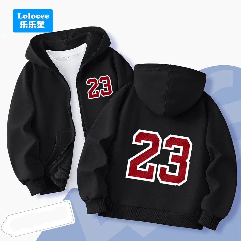 Cute Black Cat Print Zip-up Jacket Spring Boys Hooded Sweatshirt Cartoon Zipper Coat Autumn Kids Outdoor Hoodie Clothing MKA1