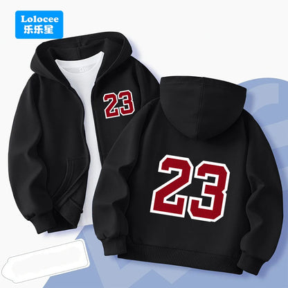 Cute Black Cat Print Zip-up Jacket Spring Boys Hooded Sweatshirt Cartoon Zipper Coat Autumn Kids Outdoor Hoodie Clothing MKA1