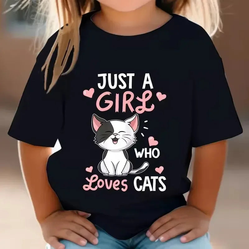 Cute Cat Graphic Kids Tshirts Summer Short Sleeve Tees Cartoon Animal Boys Girls Clothes Kawaii Kitten Tops Y2K Children T-shirt