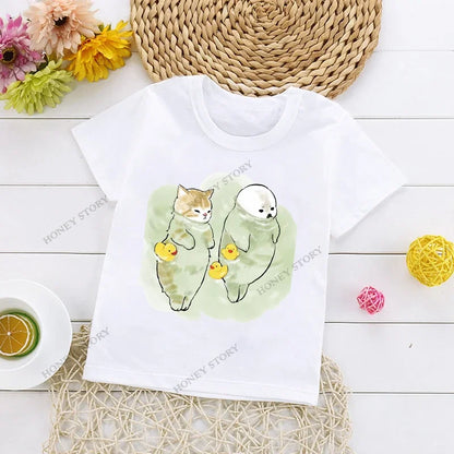 Cats Kids T Shirt Personalized Cartoon Cat Print Fashion Children's T-shirt Short Sleeve Children's Summer Boys Clothes Tops Tee