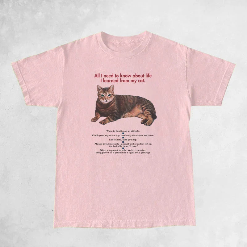 Female Cat Funny Quotes Graphic T-Shirts Short Sleeve Cute Cat Mom Tee Shirt Cat Lover Shirt Women Loose Vintage Aesthetic Tops