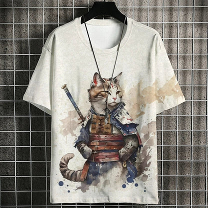 Fashion Warrior Cat Graphic T Shirts For Men Trend Summer Crew Neck 3D Cat Printed Kids T-shirts Cool Streetwear Harajuku Tees