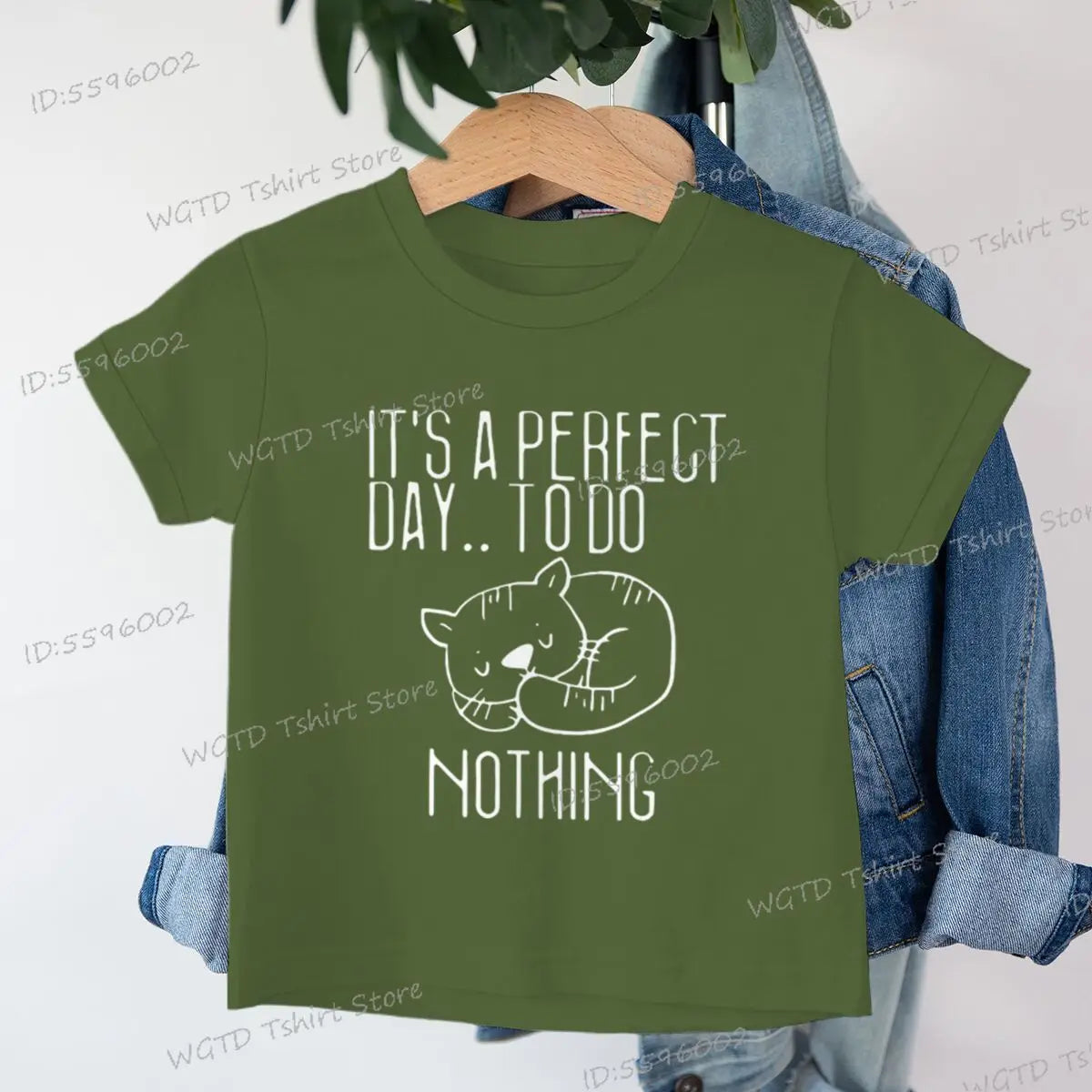 Children's Clothing It's A Perfect Day To Do Nothing T-Shirt for Cat Lover Gift Soft Cotton Tee Y2k Harajuku Luminous Kids Shirt