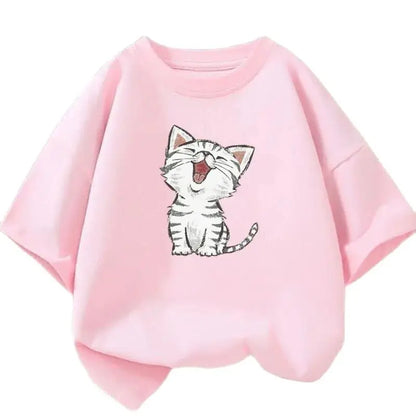 Kids Lovely Cat Pet Animal T Shirt Fashion Summer Girls Cute Casual Top Short Sleeve Tshirts Children Cartoon Graphic Tee