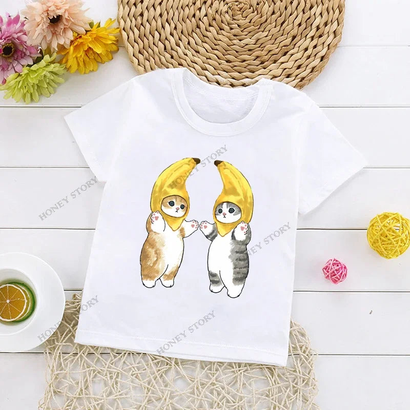 Cats Kids T Shirt Personalized Cartoon Cat Print Fashion Children's T-shirt Short Sleeve Children's Summer Boys Clothes Tops Tee