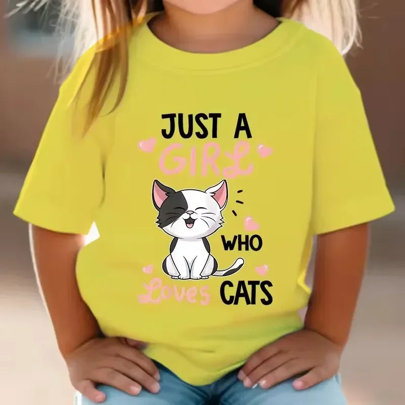 Cute Cat Graphic Kids Tshirts Summer Short Sleeve Tees Cartoon Animal Boys Girls Clothes Kawaii Kitten Tops Y2K Children T-shirt