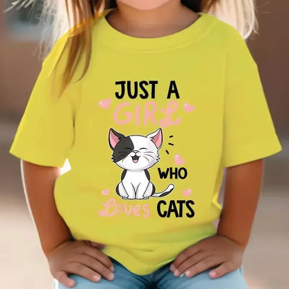 Cute Cat Graphic Kids Tshirts Summer Short Sleeve Tees Cartoon Animal Boys Girls Clothes Kawaii Kitten Tops Y2K Children T-shirt