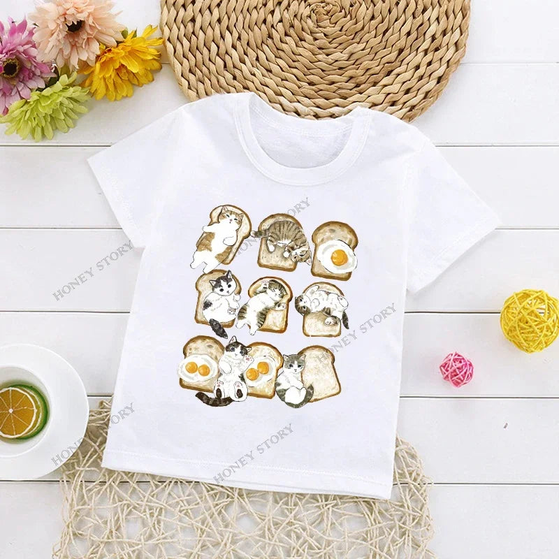 Cats Kids T Shirt Personalized Cartoon Cat Print Fashion Children's T-shirt Short Sleeve Children's Summer Boys Clothes Tops Tee