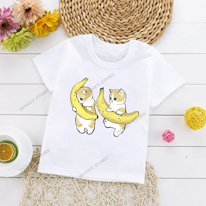 Cats Kids T Shirt Personalized Cartoon Cat Print Fashion Children's T-shirt Short Sleeve Children's Summer Boys Clothes Tops Tee