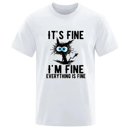 Men's High Quality T-shirt 100% Cotton Funny Cool Cat Printed T-shirt Casual Men's Short Sleeve T-shirt for Men T-Shirt Male Top