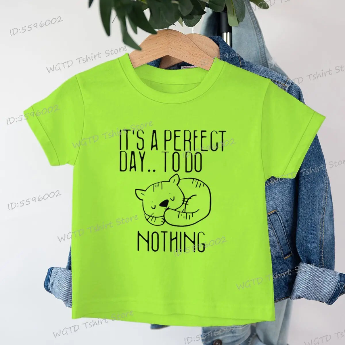Children's Clothing It's A Perfect Day To Do Nothing T-Shirt for Cat Lover Gift Soft Cotton Tee Y2k Harajuku Luminous Kids Shirt