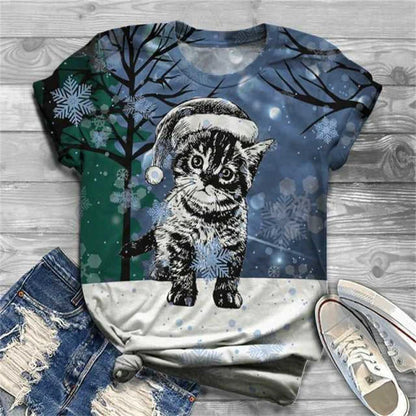 Cat Short Sleeve Cartoon Cat Women's T-Shirt Summer Fashion 3d Cartoon Women Clothing T Shirt For Women Daily Casual Top Tee