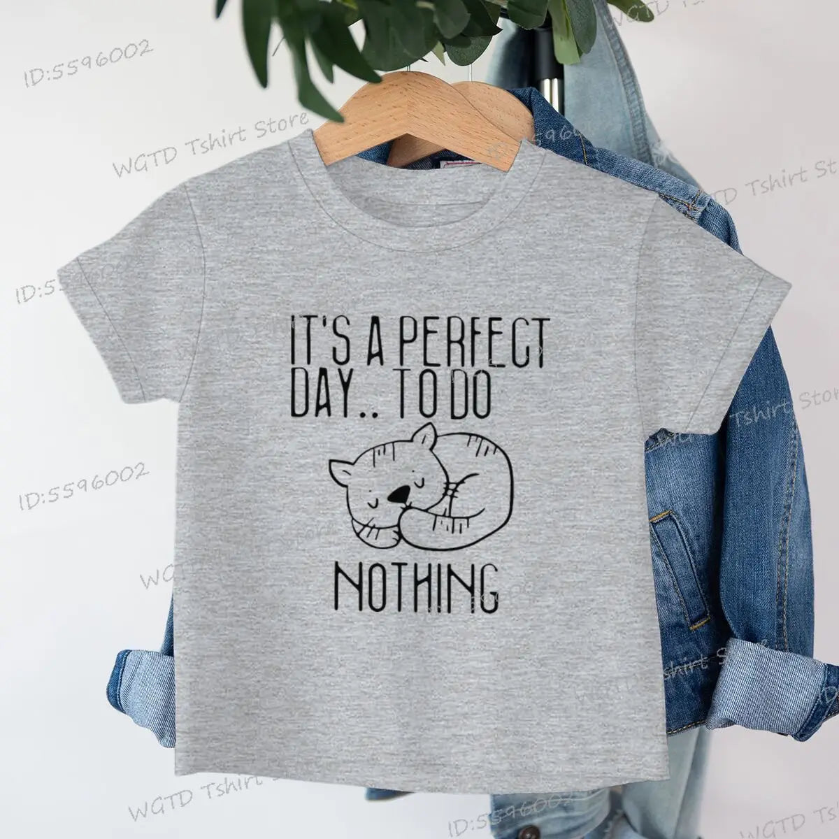 Children's Clothing It's A Perfect Day To Do Nothing T-Shirt for Cat Lover Gift Soft Cotton Tee Y2k Harajuku Luminous Kids Shirt