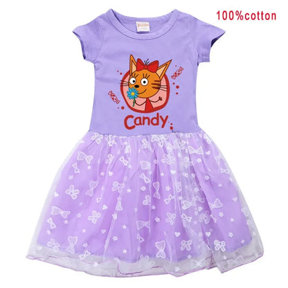 Kid-e-cats Clothes Kids Three Kitten Russian Cartoon Clothing Baby Girl Halloween Costume Dresses Children Princess Vestidos Bag
