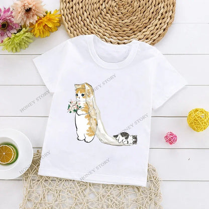 Cats Kids T Shirt Personalized Cartoon Cat Print Fashion Children's T-shirt Short Sleeve Children's Summer Boys Clothes Tops Tee