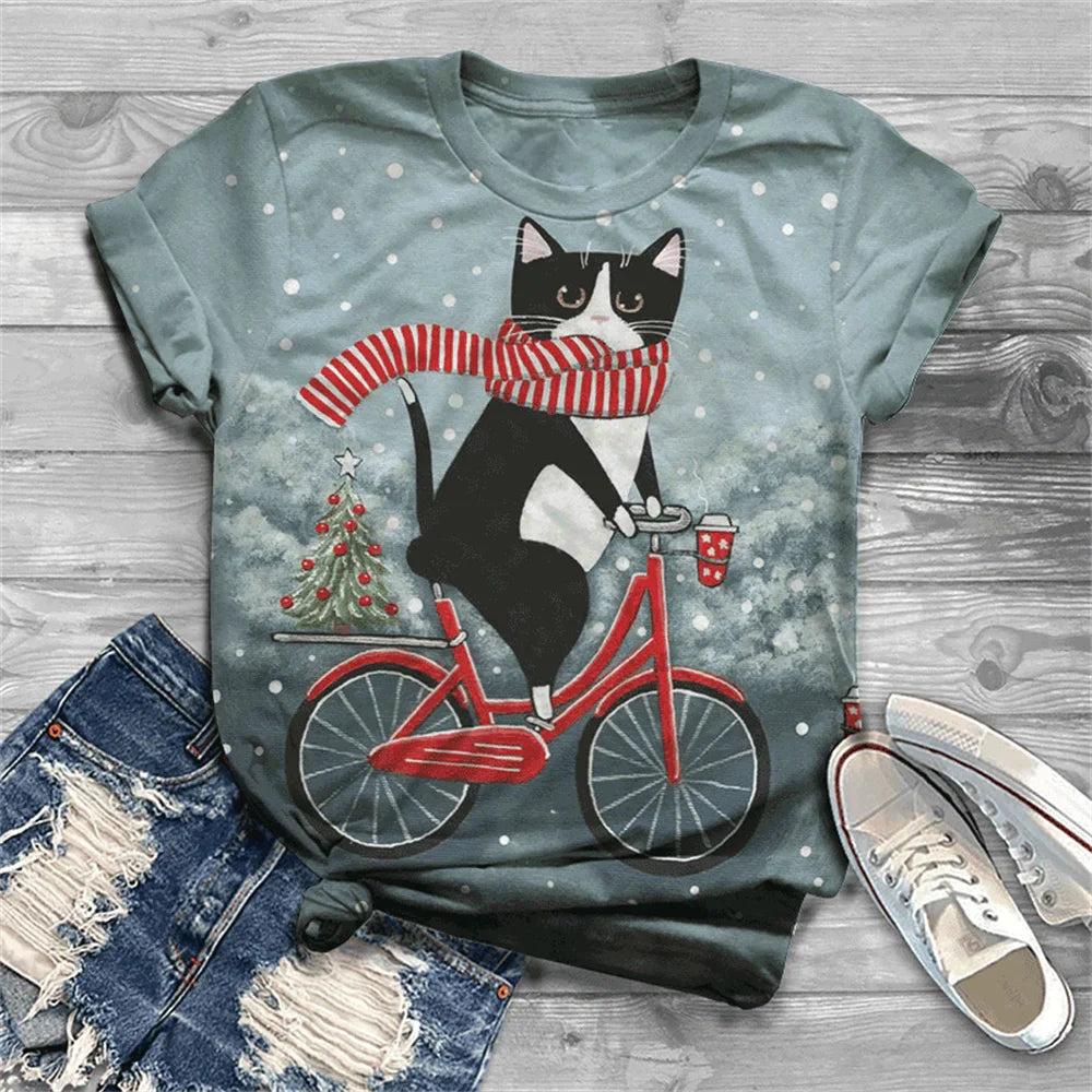 Cat Short Sleeve Cartoon Cat Women's T-Shirt Summer Fashion 3d Cartoon Women Clothing T Shirt For Women Daily Casual Top Tee