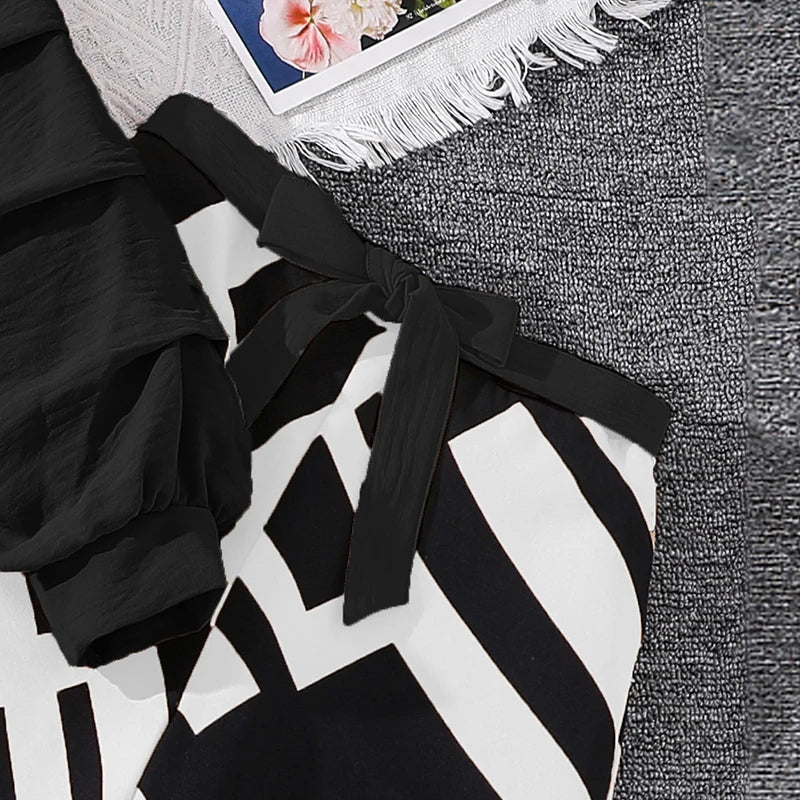 Kids Clothing Sets For Girls Khaki Off-shoulder Long sleeve Top & Stripe Printing Pants Summer Resort Style Children Suits OOTD