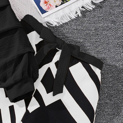 Kids Clothing Sets For Girls Khaki Off-shoulder Long sleeve Top & Stripe Printing Pants Summer Resort Style Children Suits OOTD