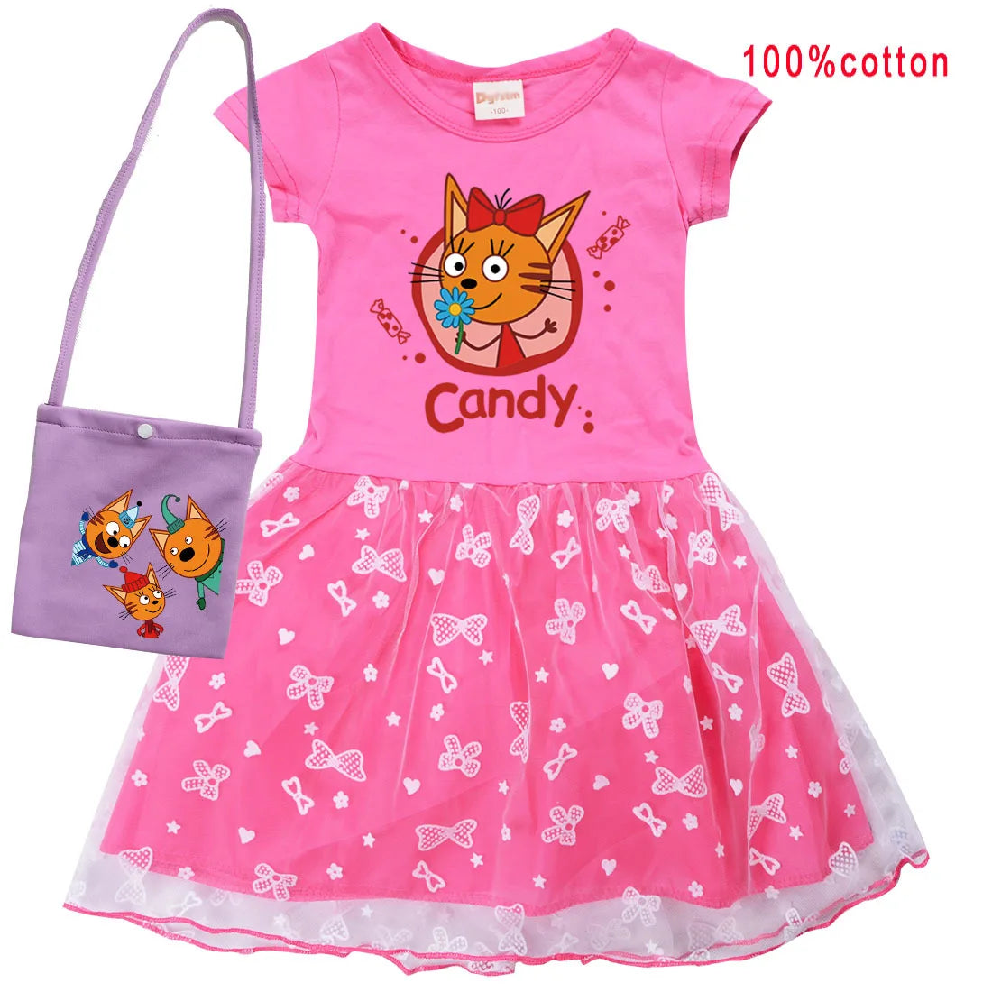 Kid-e-cats Clothes Kids Three Kitten Russian Cartoon Clothing Baby Girl Halloween Costume Dresses Children Princess Vestidos Bag